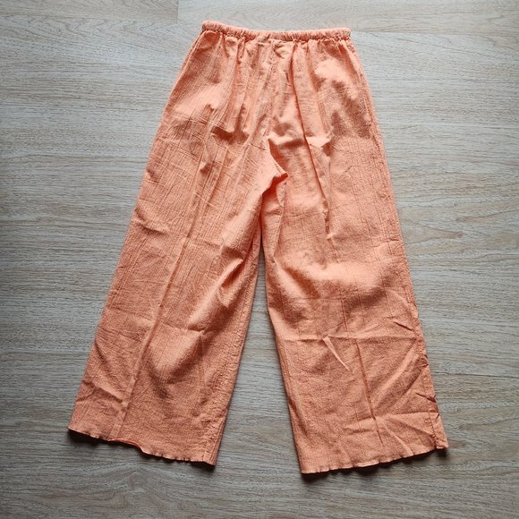 Vintage J.Jill Crinkle Familiar Fit at Waist Pull-On Wide Leg Pants Orange - Picture 4 of 7